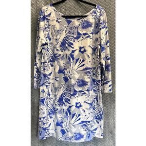 AnaClare Size XL Swing Dress Royal Blue/White Spring Comfort Resort Cruisewear